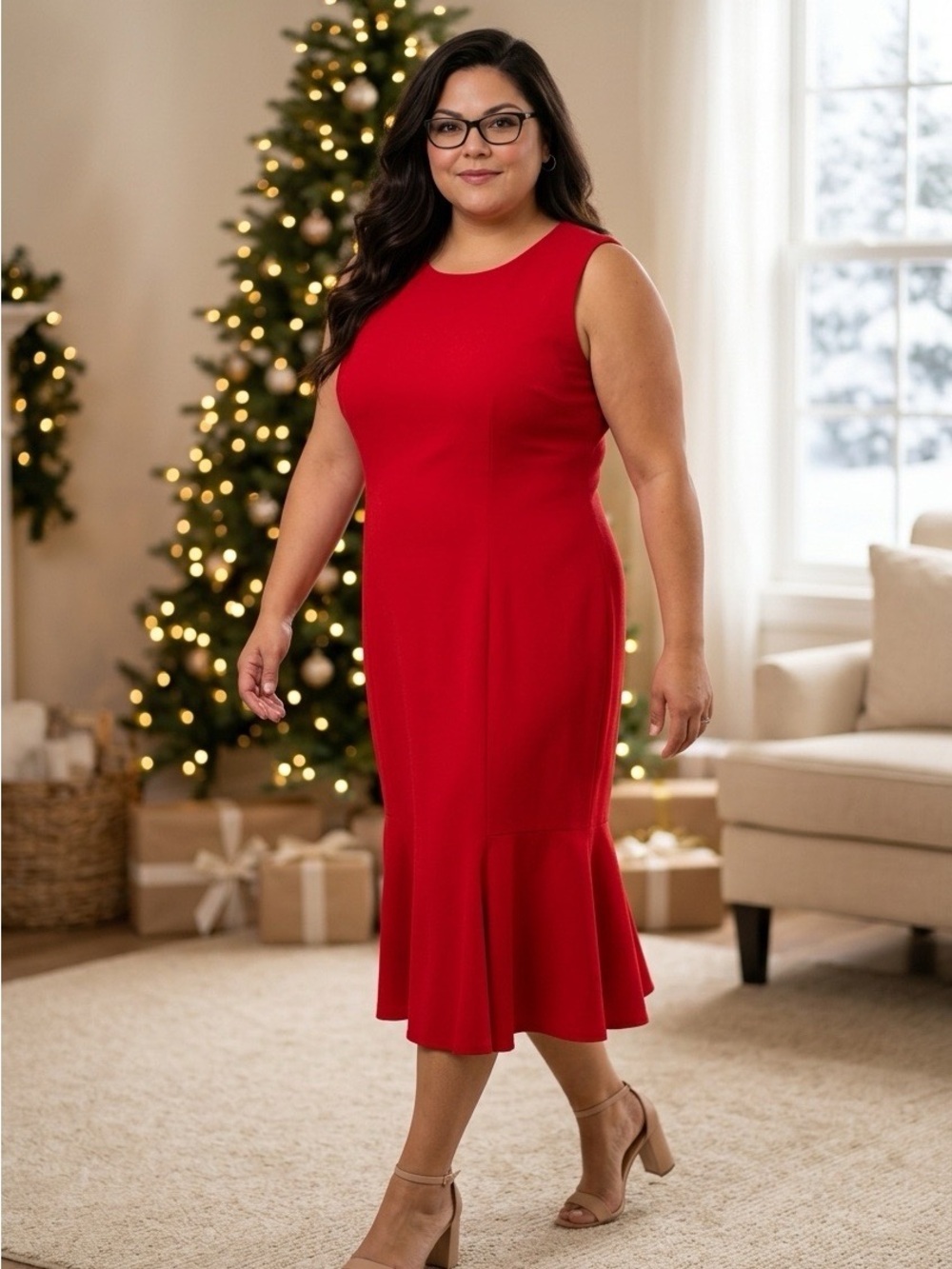 2369 - Maggy London for Melanie Lyne Pleated Neck Trumpet Dress